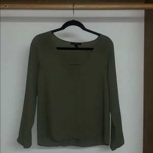 Army green v neck blouse